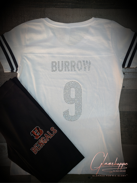 Bengals BURROW Jersey Bling Tee (White)